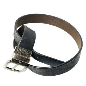Levis Belt Mens Medium Size 34 Black Leather Silver Buckle